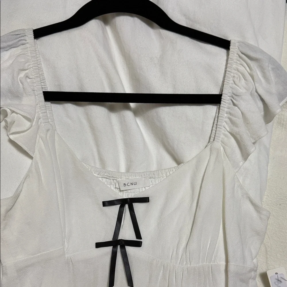 White Ruffle Sleeve Top - Picture 2 of 3